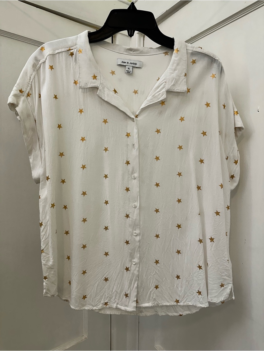 White With Gold Star Print Button-Up Shirt